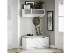 Banco Zapatero con 2 Solapas Armario Multifuncional para Entrada con Acolchado Cojín 105 x 35 x 48 cm Blanco FSR147-W SoBuy ES