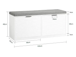 Banco Zapatero con 2 Solapas Armario Multifuncional para Entrada con Acolchado Cojín 105 x 35 x 48 cm Blanco FSR147-W SoBuy ES
