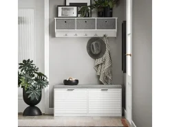 Banco Zapatero con 2 Solapas Armario Multifuncional para Entrada con Acolchado Cojín 105 x 35 x 48 cm Blanco FSR147-W SoBuy ES