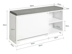 Banco Zapatero con 1 Solapa y 2 Compartimentos Abiertos Organizador para Zapatos 90 x 24 x 46 cm Blanco FSR119-W SoBuy ES