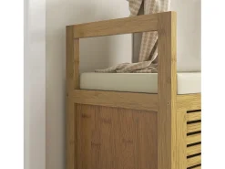 Banco zapatero con almacenaje integrado y estante plegable, fabricado en bambú, color madera natural (100x40x60cm)