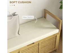 Banco zapatero con almacenaje integrado y estante plegable, fabricado en bambú, color madera natural (100x40x60cm)