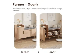 Banco zapatero con asiento, zapatero con espacio de almacenamiento para entrada, Madera