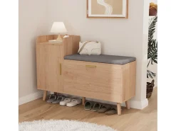 Banco zapatero con asiento, zapatero con espacio de almacenamiento para entrada, Madera