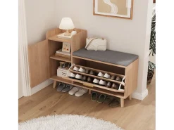 Banco zapatero con asiento, zapatero con espacio de almacenamiento para entrada, Madera