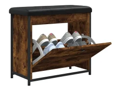 Banco zapatero con cajón abatible roble ahumado 62x32x56 cm ES424191