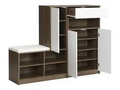 Banco zapatero con cojín, zapatero multifuncional con estantes ajustables para pasillo, blanco (140 x 35 x 110 cm)