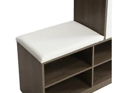 Banco zapatero con cojín, zapatero multifuncional con estantes ajustables para pasillo, blanco (140 x 35 x 110 cm)
