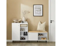 Banco Zapatero con Puertas Correderas Armario Multifuncional para Entrada con Estantes 85 x 37 x 49 cm Blanco FSR116-W SoBuy ES