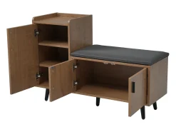 Banco zapatero de 100 cm, 3 puertas, asiento acolchado, almacenaje multinivel, tiradores asimétricos