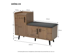 Banco zapatero de 100 cm, 3 puertas, asiento acolchado, almacenaje multinivel, tiradores asimétricos