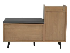 Banco zapatero de 100 cm, 3 puertas, asiento acolchado, almacenaje multinivel, tiradores asimétricos