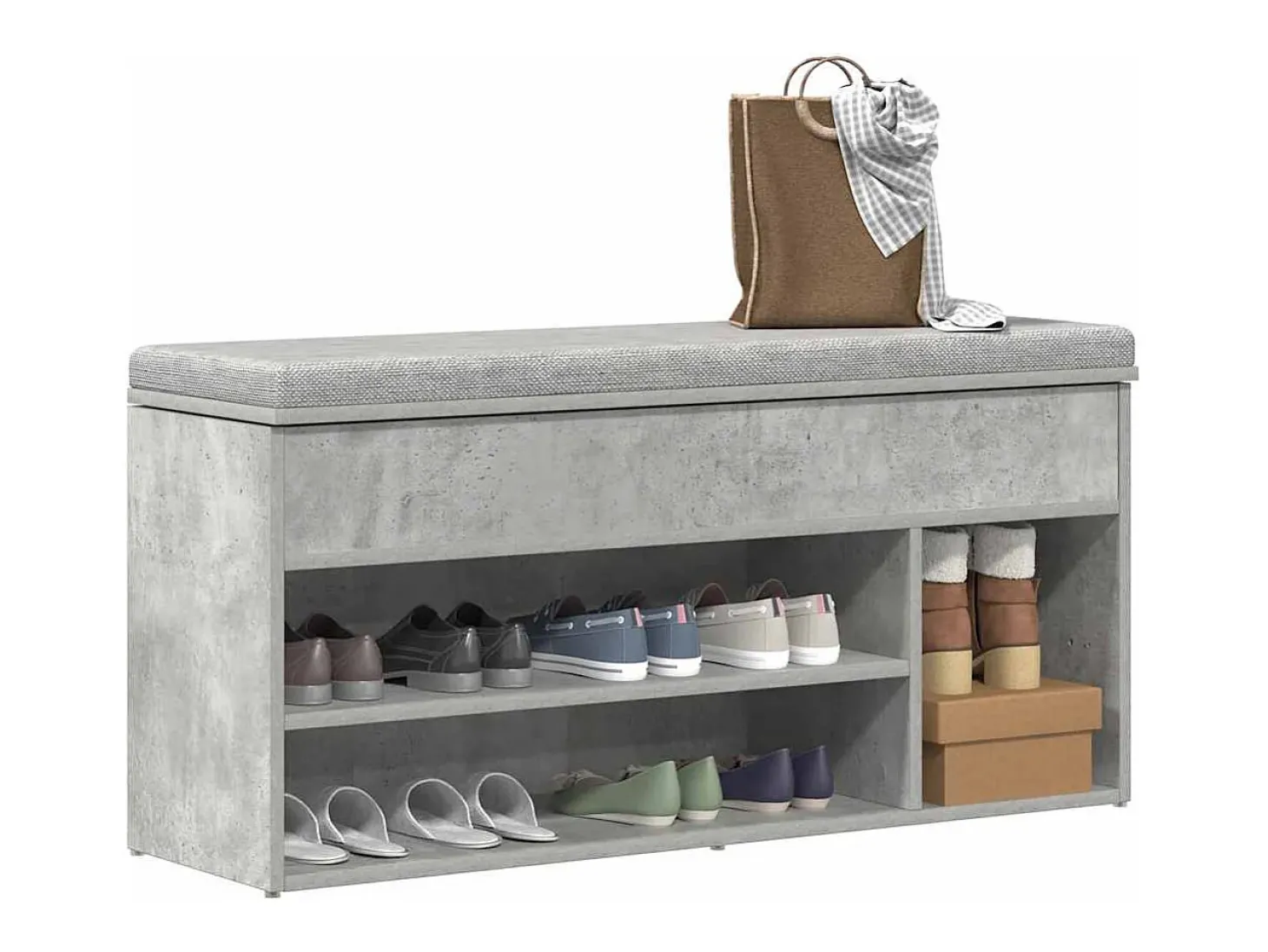 Banco zapatero de hormigón gris 102x30,5x45 cm madera de ingeniería