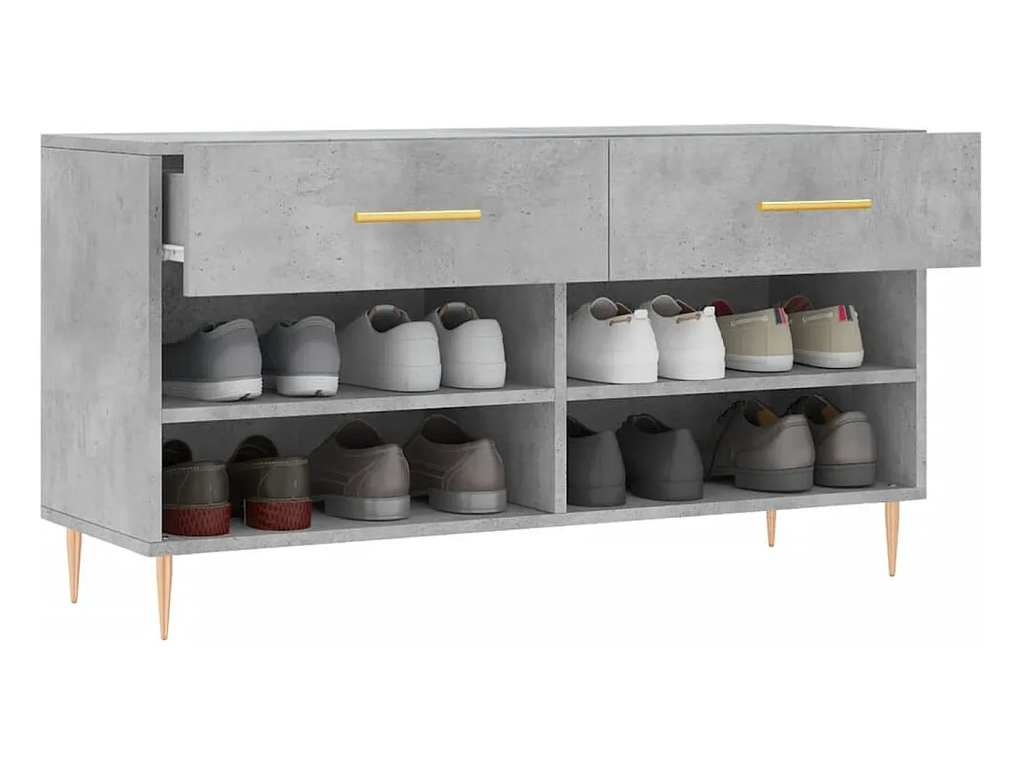Banco zapatero de hormigón gris 102x35x55 cm madera de ingeniería