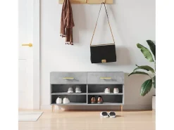 Banco zapatero de hormigón gris 102x35x55 cm madera de ingeniería