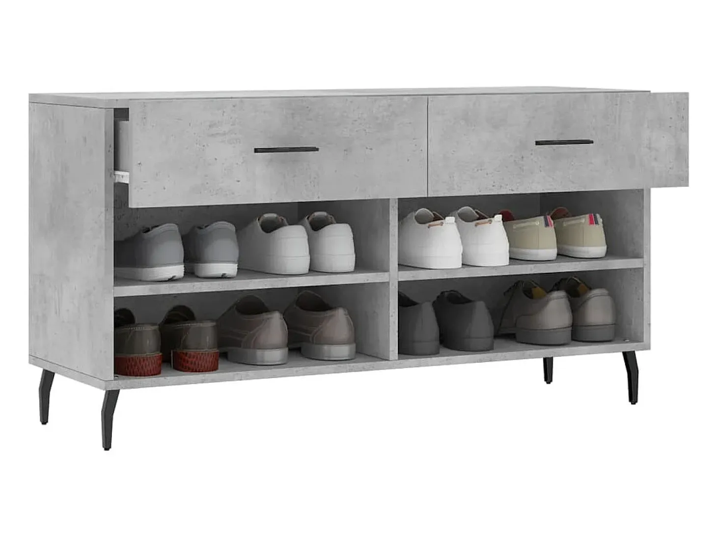 Banco zapatero de hormigón gris 102x35x55 cm madera de ingeniería