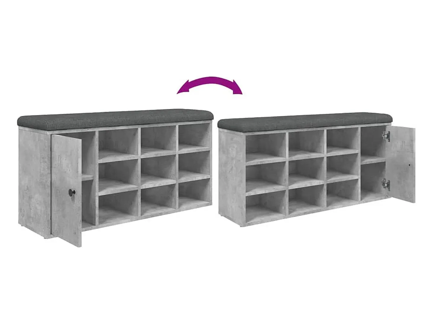Banco zapatero de hormigón gris 102x32x50 cm madera de ingeniería
