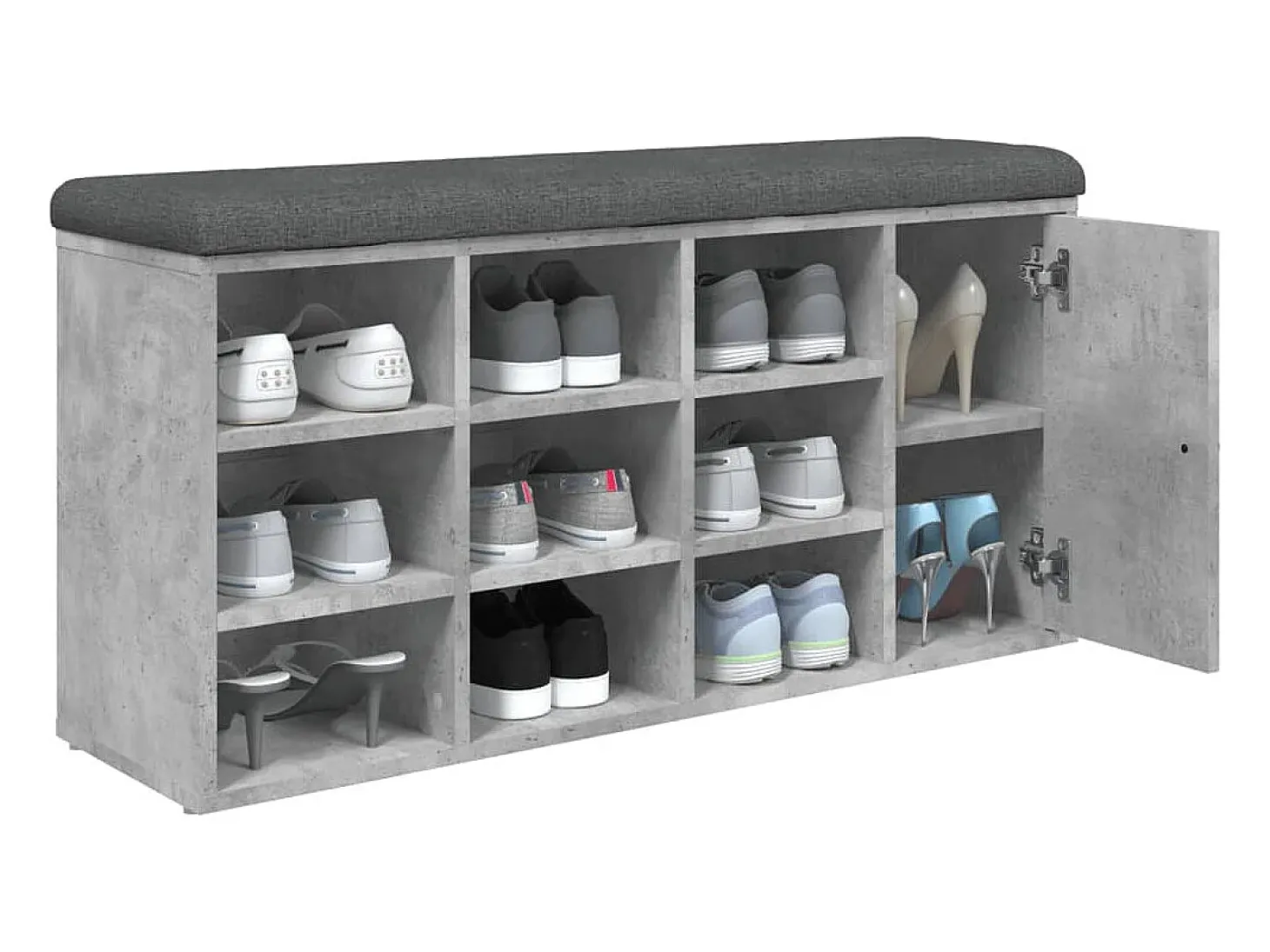 Banco zapatero de hormigón gris 102x32x50 cm madera de ingeniería