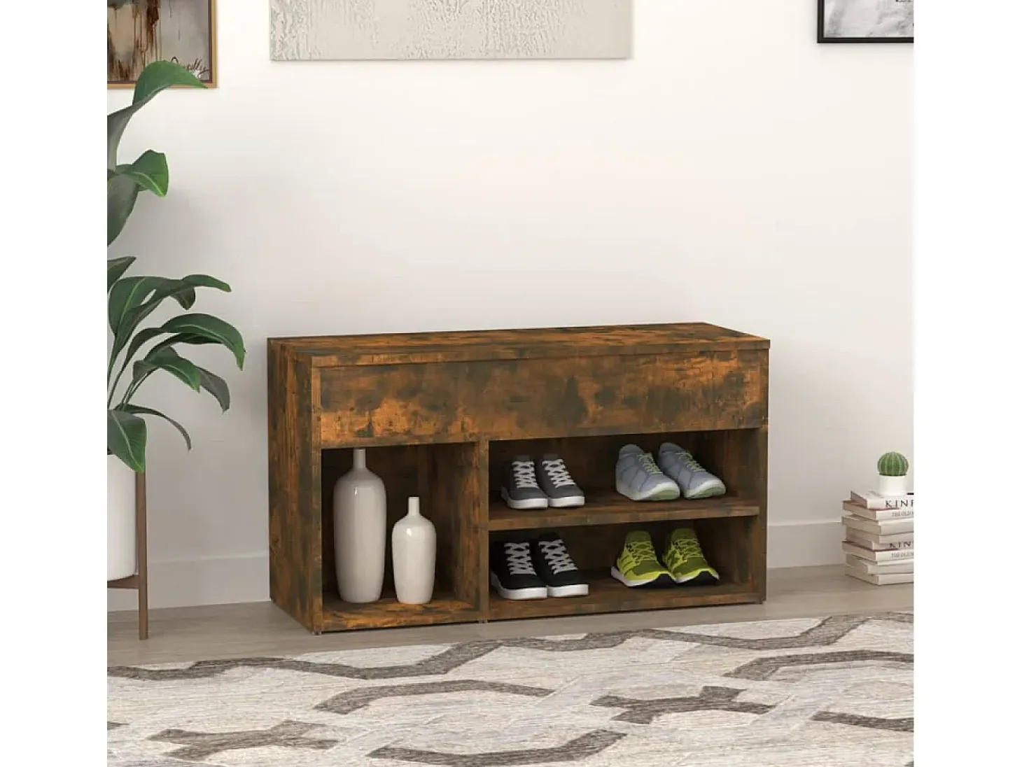 Banco zapatero de roble ahumado 80x30x45 cm Madera de ingeniería
