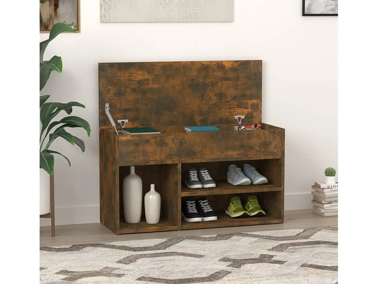 Banco zapatero de roble ahumado 80x30x45 cm Madera de ingeniería