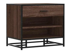 Banco zapatero de roble marrón fabricado con madera de ingeniería y metal.