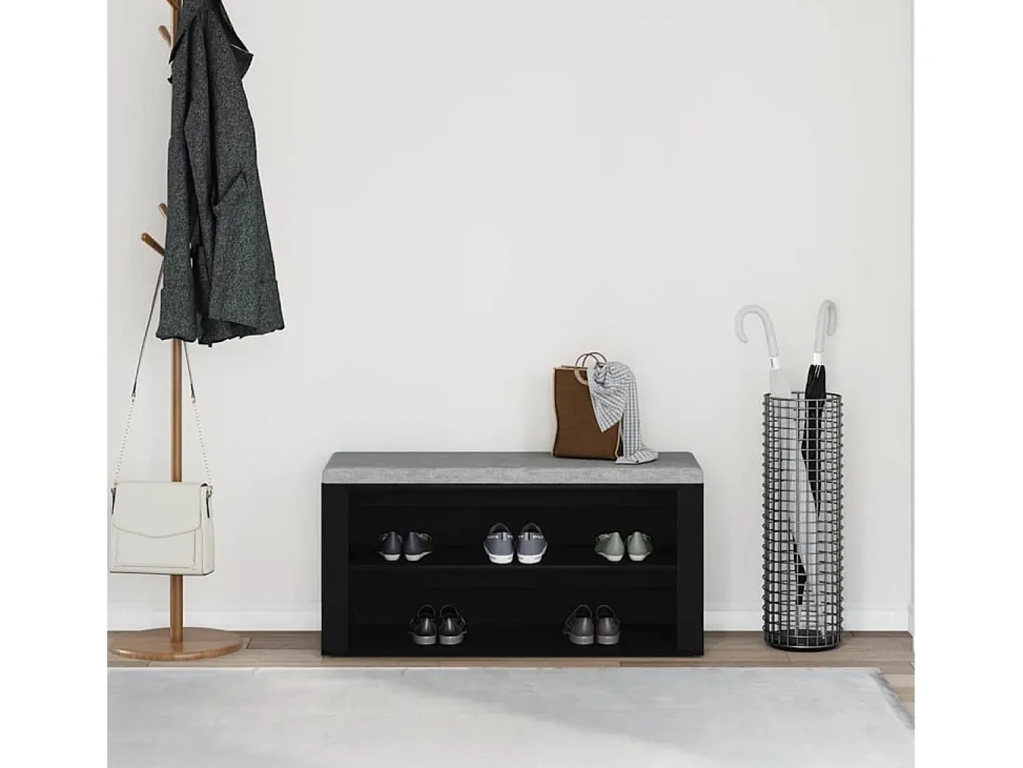 Banco zapatero de roble negro 100x35x45 cm Madera de ingeniería