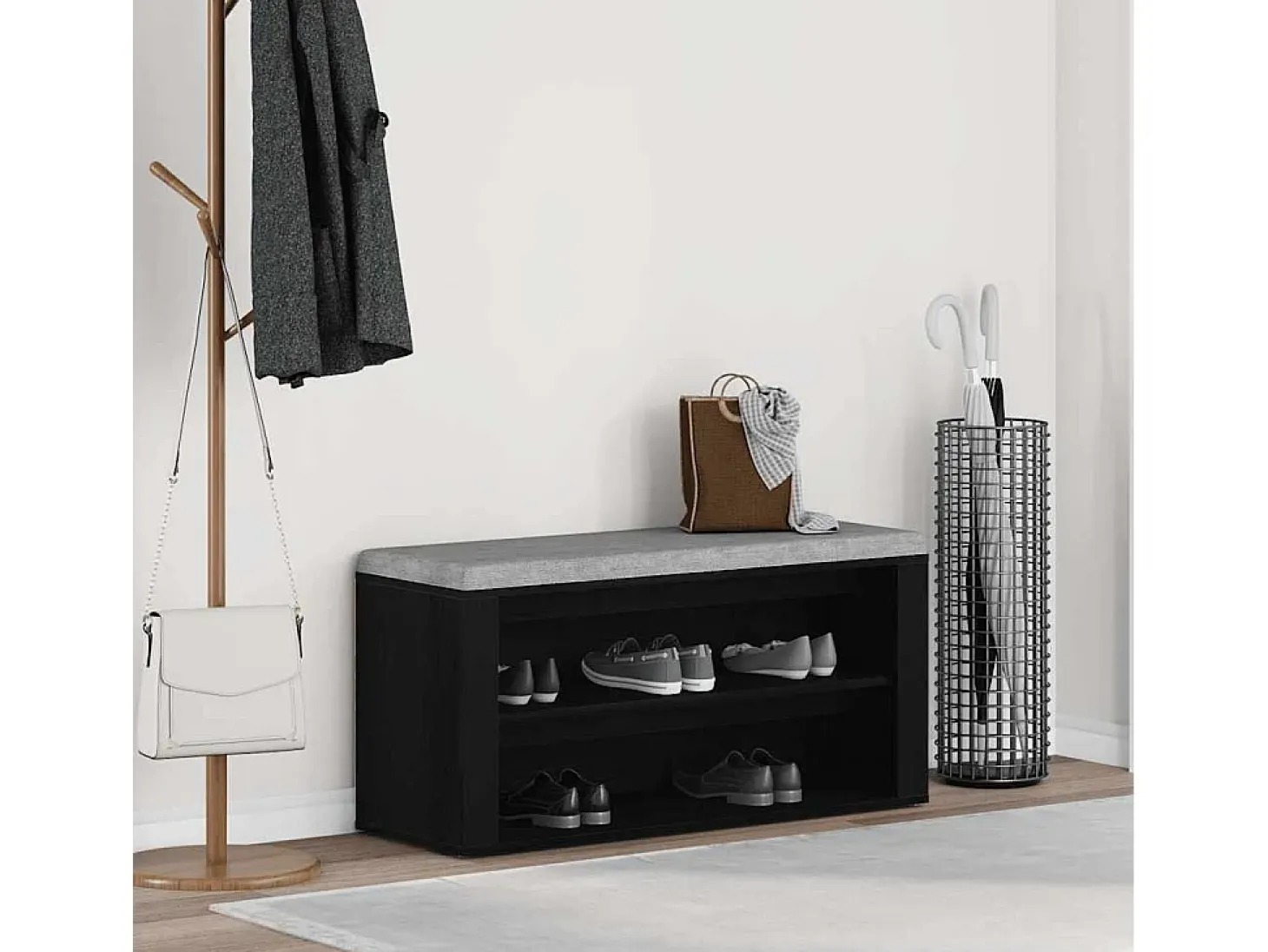 Banco zapatero de roble negro 100x35x45 cm Madera de ingeniería