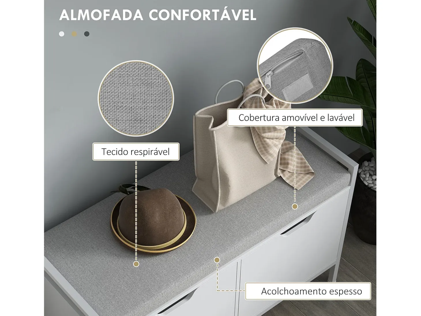 Banco zapatero Flow Homcom asiento + 2 compartimentos blanco 50x84x35 cm