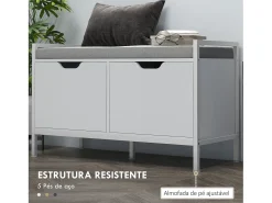 Banco zapatero Flow Homcom asiento + 2 compartimentos blanco 50x84x35 cm