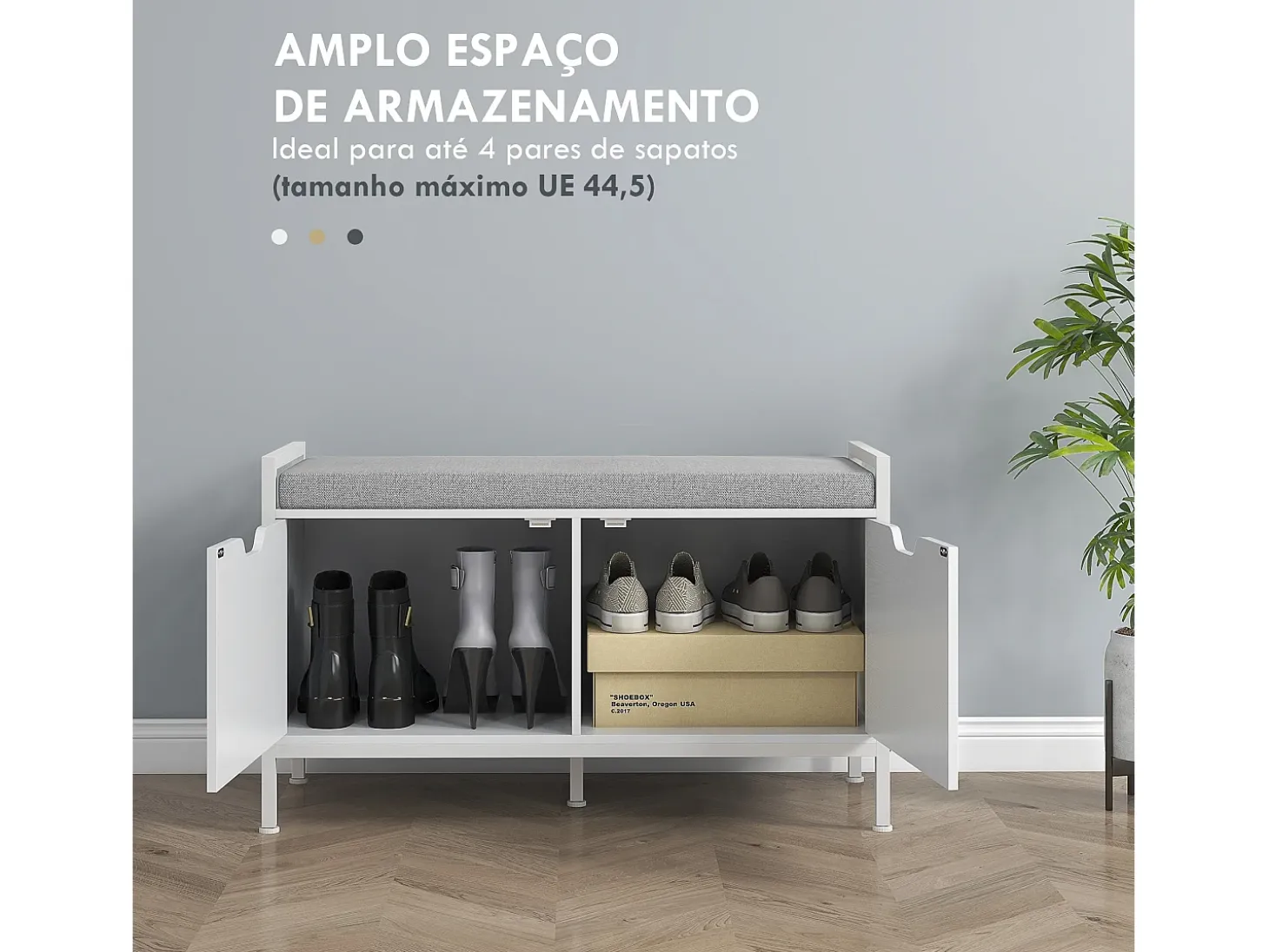 Banco zapatero Flow Homcom asiento + 2 compartimentos blanco 50x84x35 cm