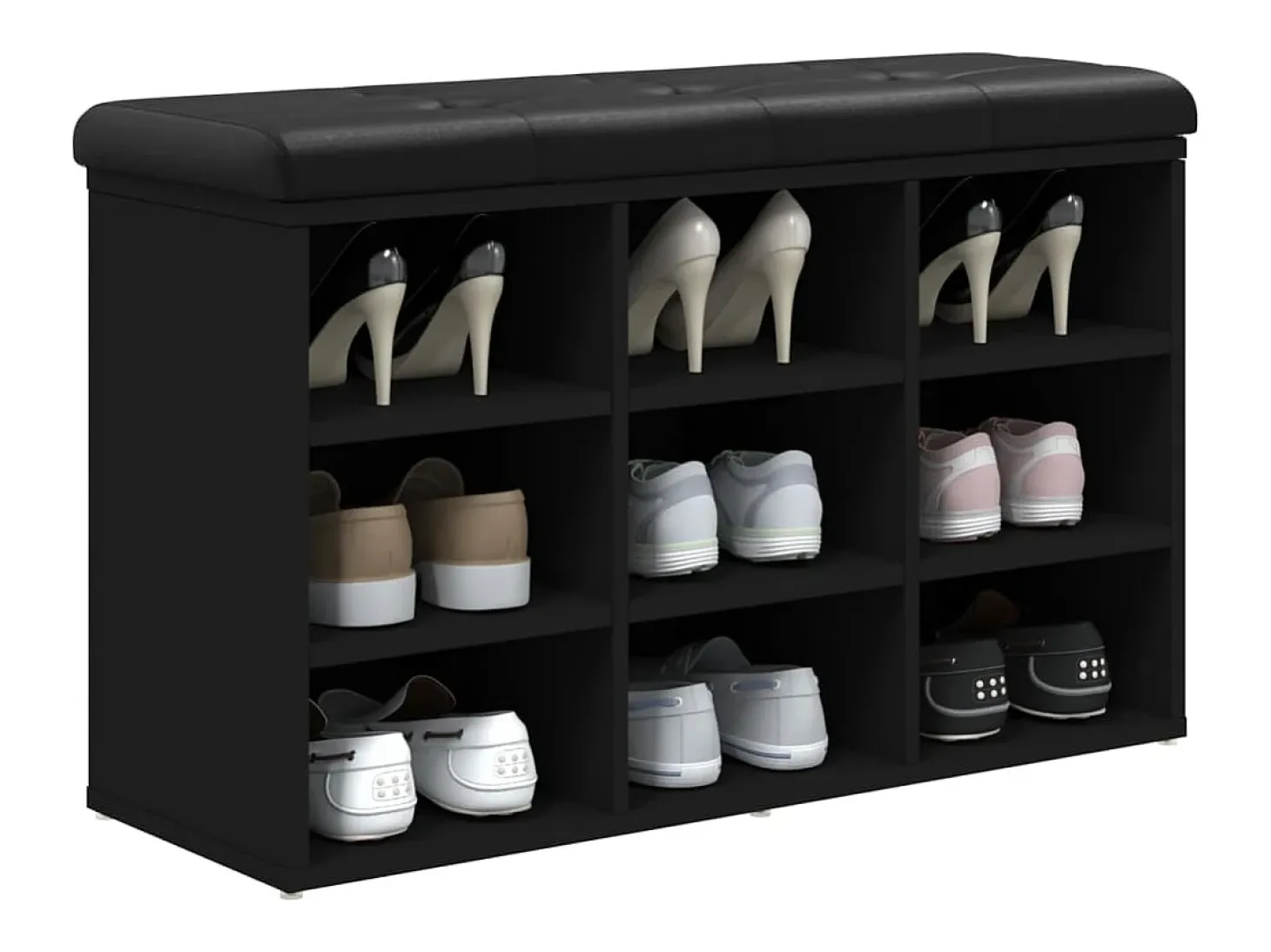 Banco zapatero madera de ingeniería negro 82x32x50 cm