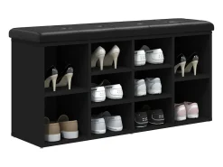 Banco zapatero madera de ingeniería negro 102x32x50 cm ES112043