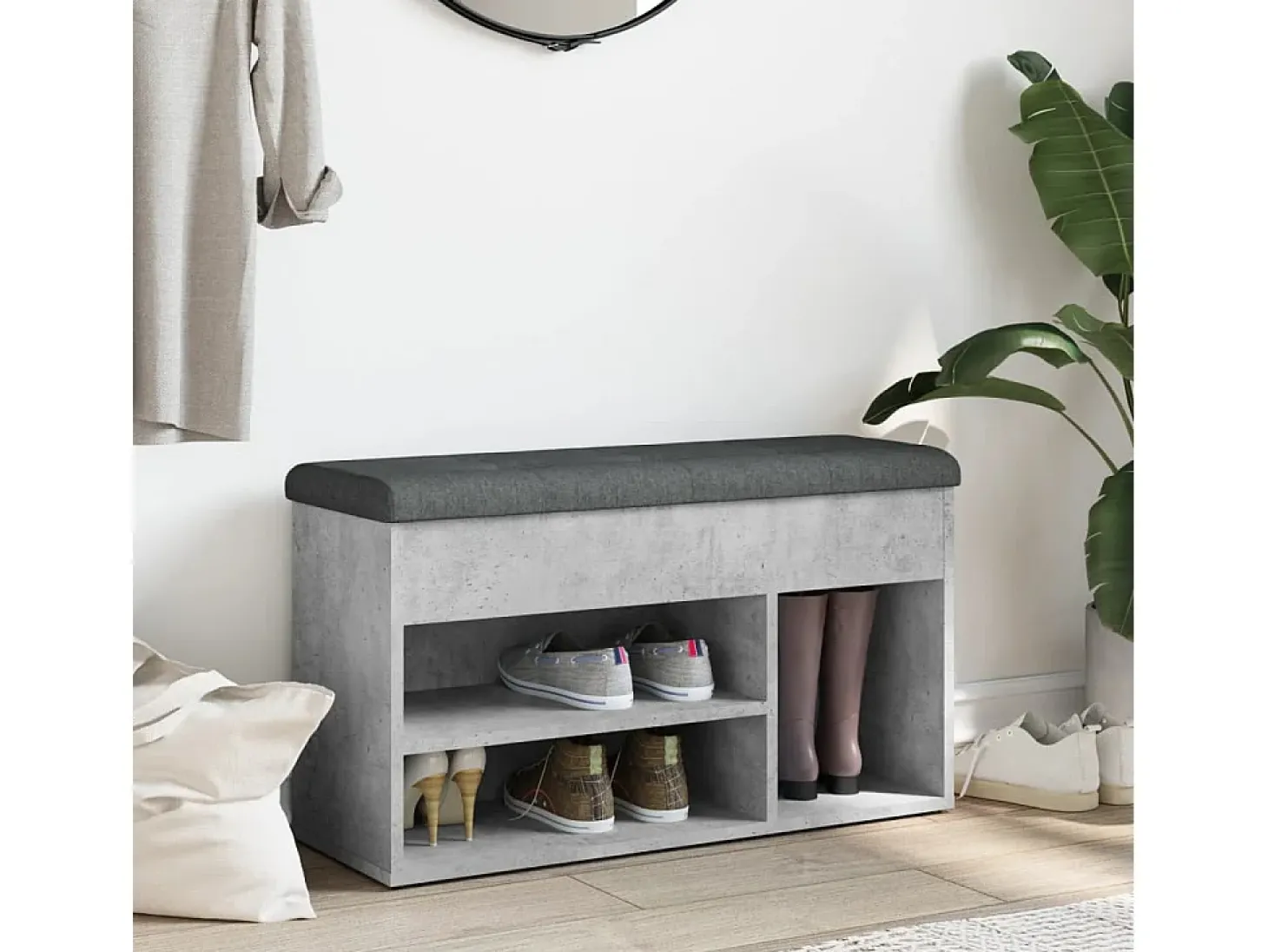 Banco zapatero madera de ingeniería gris hormigón 82x32x45,5 cm ES750451
