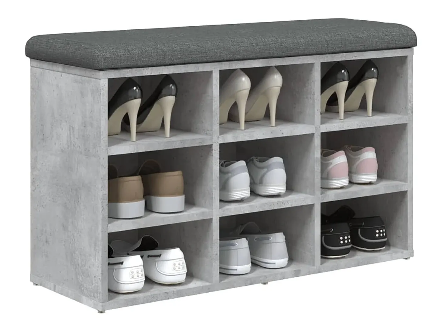 Banco zapatero madera de ingeniería gris hormigón 82x32x50 cm ES163488