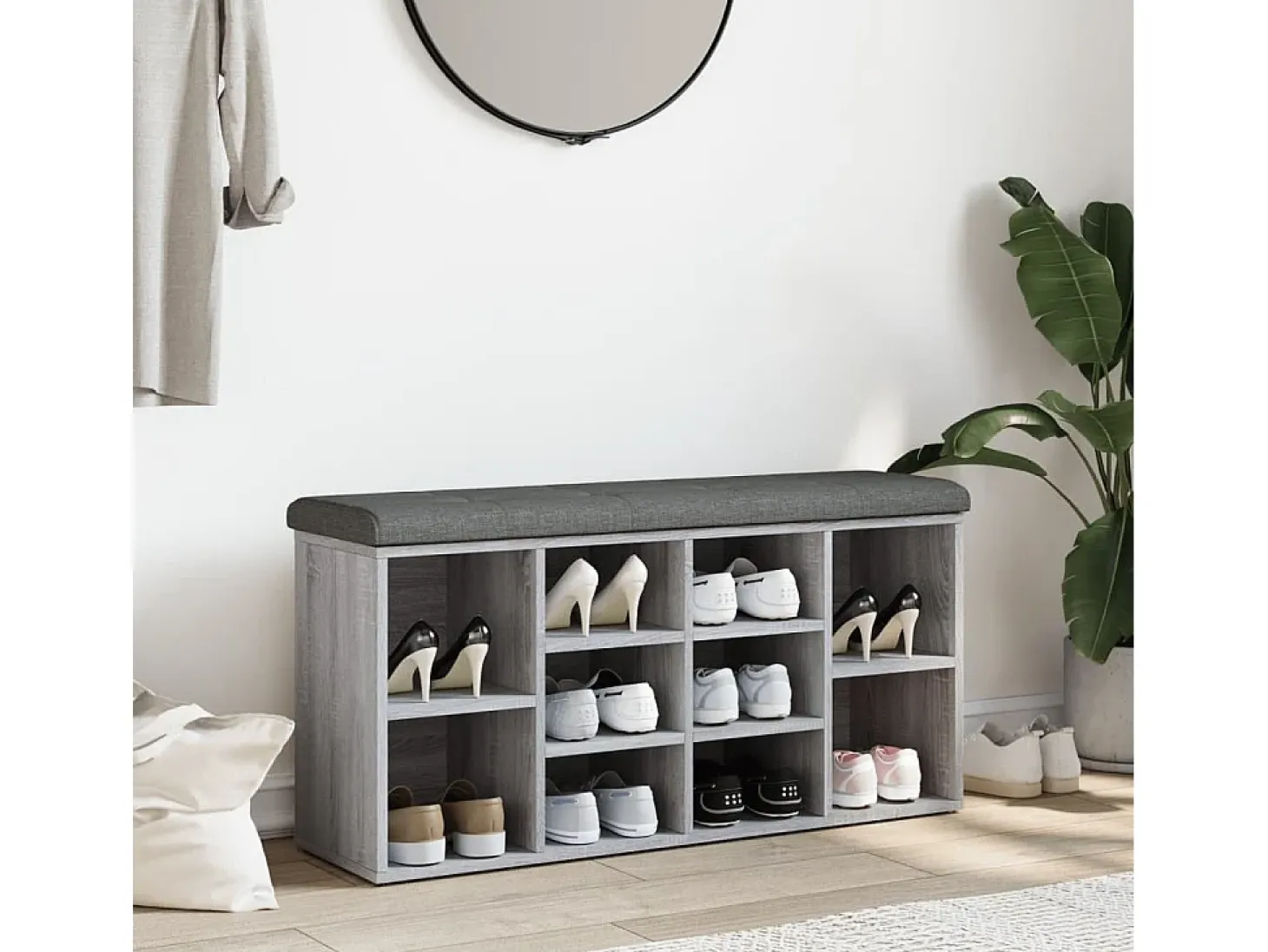 Banco zapatero madera de ingeniería gris Sonoma 102x32x50 cm ES541916