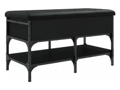 Banco zapatero madera de ingeniería negro 82x42x45 cm ES639315