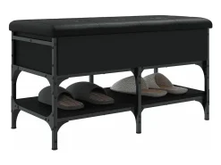Banco zapatero madera de ingeniería negro 82x42x45 cm ES639315