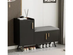 Banco zapatero moderno - 100 x 34 x 68,5 cm - con 3 puertas y cojín - aglomerado - negro