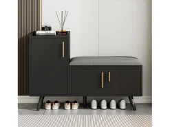 Banco zapatero moderno - 100 x 34 x 68,5 cm - con 3 puertas y cojín - aglomerado - negro