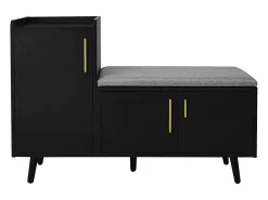 Banco zapatero moderno - 100 x 34 x 68,5 cm - con 3 puertas y cojín - aglomerado - negro