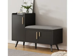 Banco zapatero moderno - 100 x 34 x 68,5 cm - con 3 puertas y cojín - aglomerado - negro