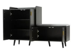 Banco zapatero moderno con 4 puertas y cojín - patas y tiradores de metal - color negro - 120 x 34 x 82 cm