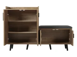 Banco zapatero moderno con 4 puertas y cojín - patas y tiradores de metal - color natural - 120 x 34 x 82 cm