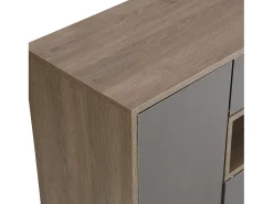 Banco zapatero multifuncional con cojín, estantes ajustables, 2 cajones, 2 puertas, espacio de almacenamiento en la entrada, gris (140x35x110 cm)