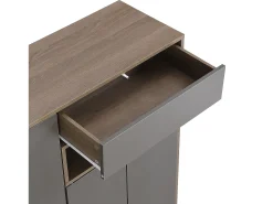 Banco zapatero multifuncional con cojín, estantes ajustables, 2 cajones, 2 puertas, espacio de almacenamiento en la entrada, gris (140x35x110 cm)