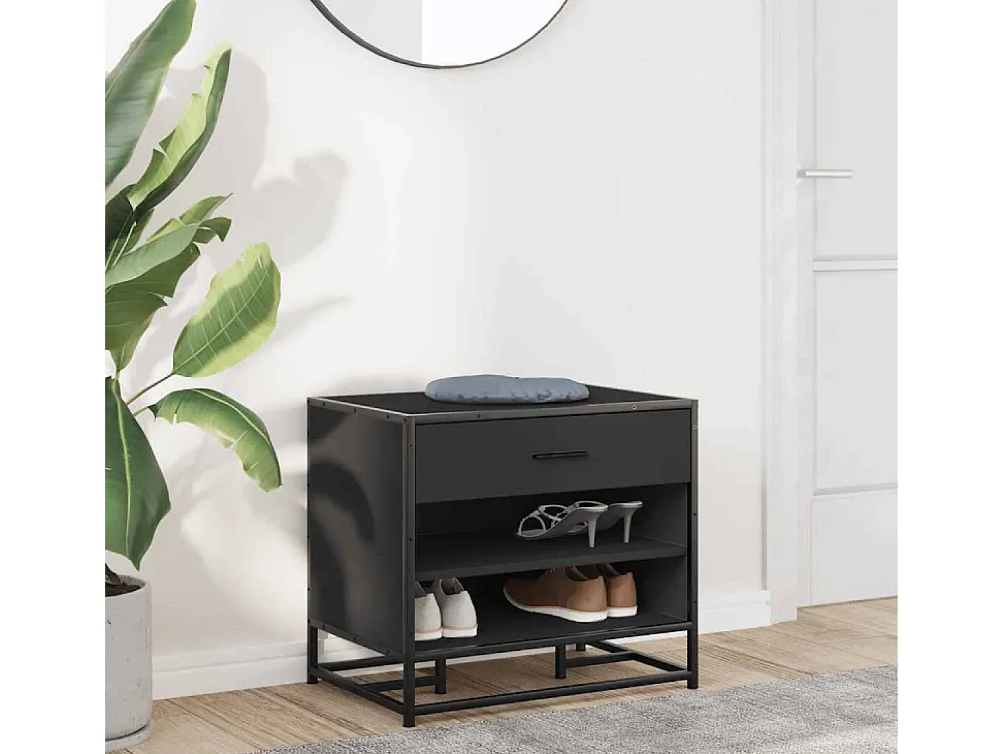 Banco zapatero negro 60x40x53,5 cm madera contrachapada y metal