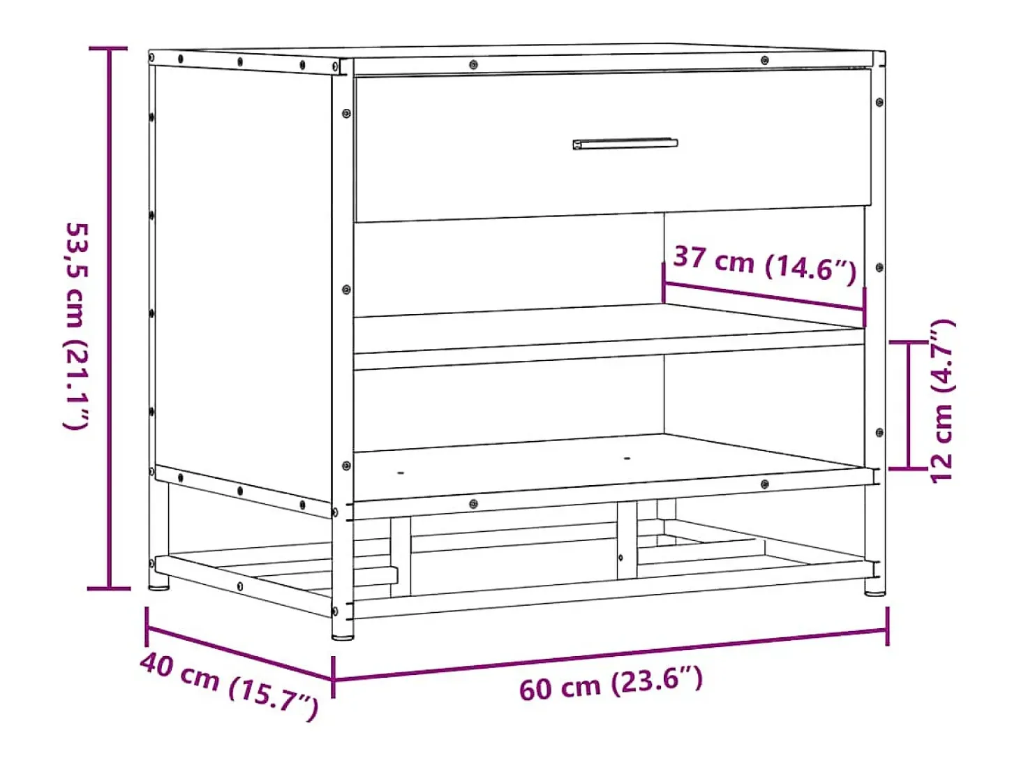 Banco zapatero negro 60x40x53,5 cm madera contrachapada y metal