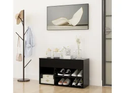 Banco zapatero negro 80x30x45 cm Madera de ingeniería