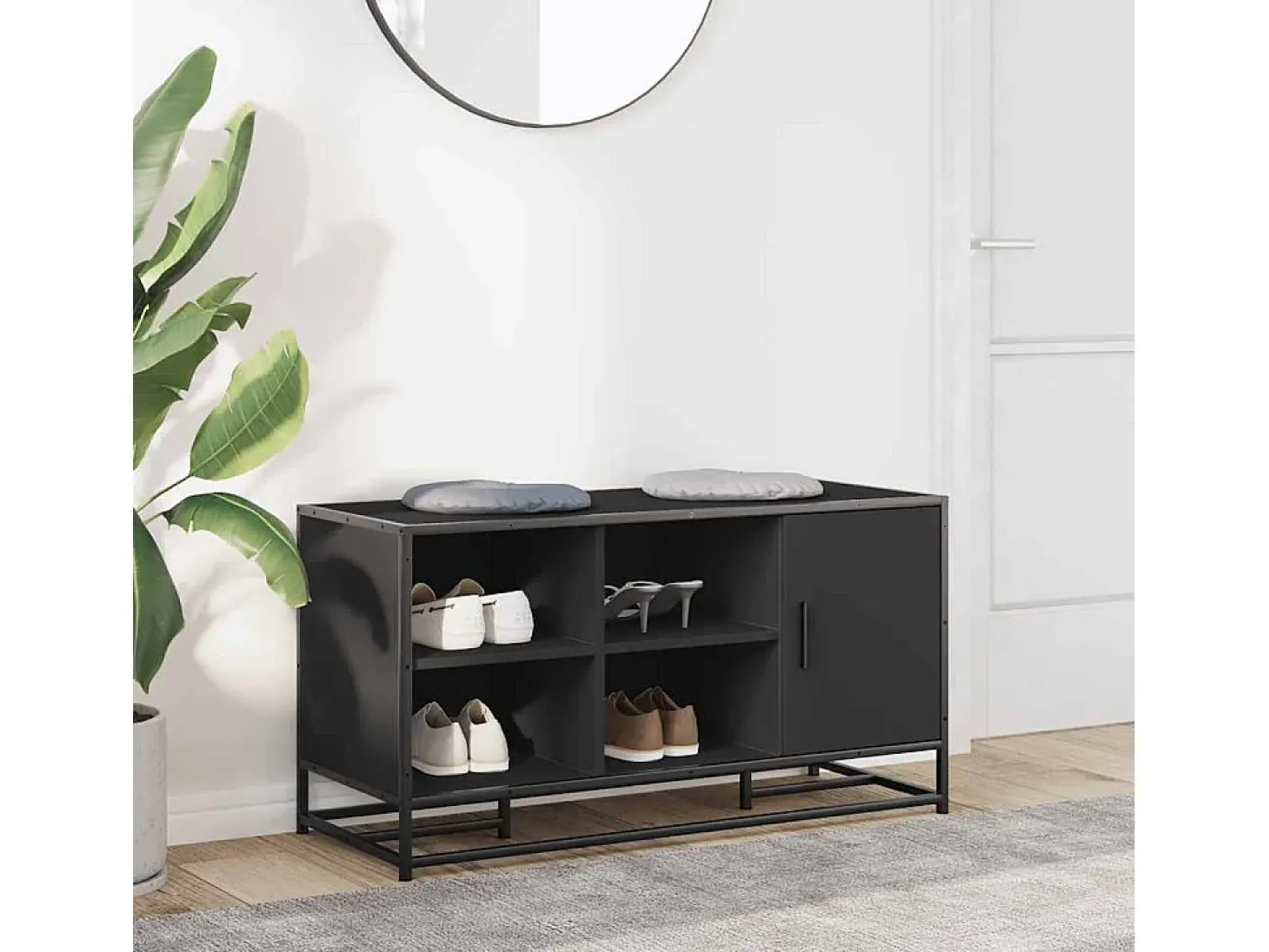 Banco zapatero negro 100x40x53,5cm madera contrachapada y metal