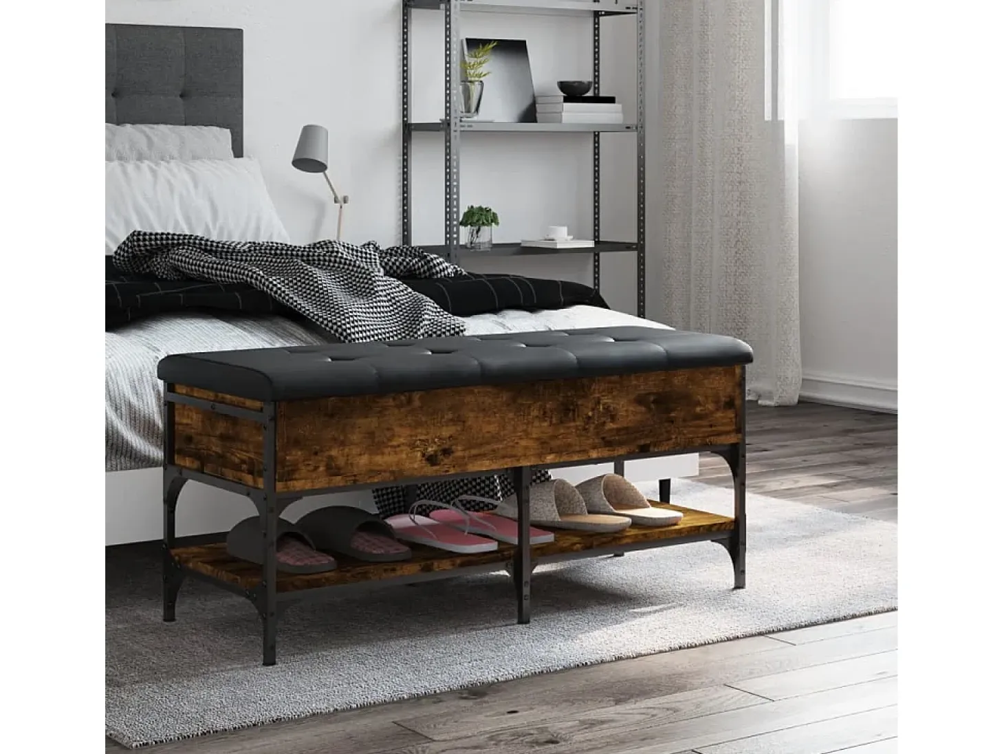 Banco zapatero roble ahumado 102x42x45 cm madera de ingeniería